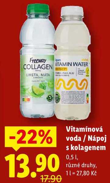 Vitamínová voda/Nápoj s kolagenem, 0,5 l