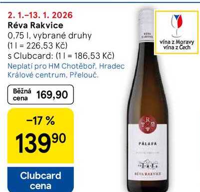 Réva Rakvice, 0.75 l, vybrané druhy 