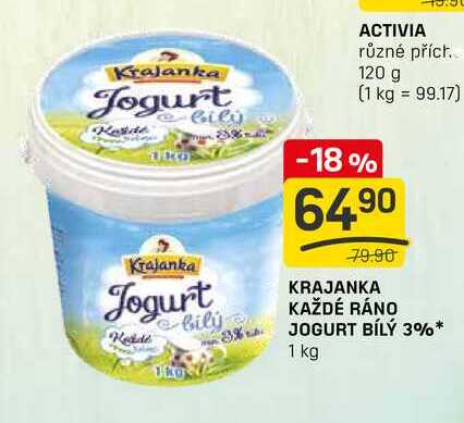 KRAJANKA KAŽDÉ RÁNO JOGURT BÍLÝ 3%* 1 kg 