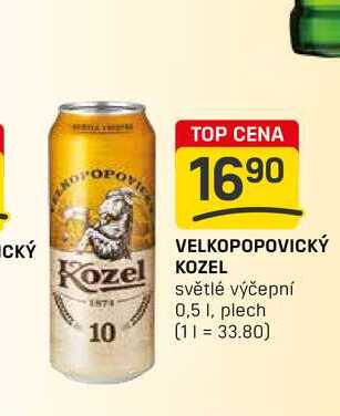 VELKOPOPOVICKÝ KOZEL světlé výčepní 0,5 1, plech 