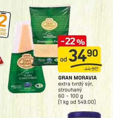GRAN MORAVIA extra tvrdý sýr. strouhaný 60 - 100 g