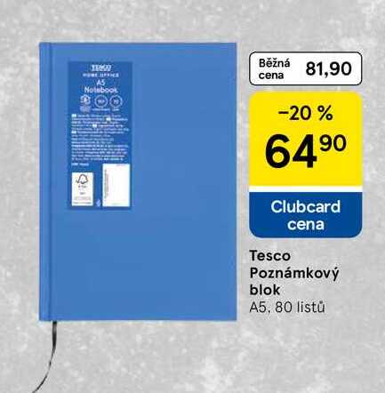 Tesco Poznámkový blok A5, 80 listů 