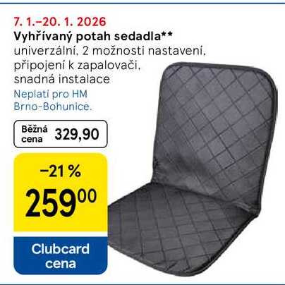 Vyhřívaný potah sedadla, univerzální, 2 možnosti nastavení. připojení k zapalovači. snadná instalace  