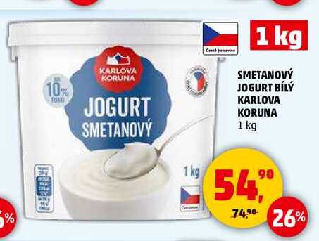 SMETANOVÝ JOGURT BÍLÝ KARLOVA KORUNA, 1 kg