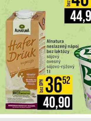 Alnatura neslazený nápoj bez laktózy sojový ovesný sójovo-rýžový 1l