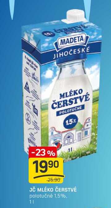 JČ MLÉKO ČERSTVÉ polotučné 1,5% 1l