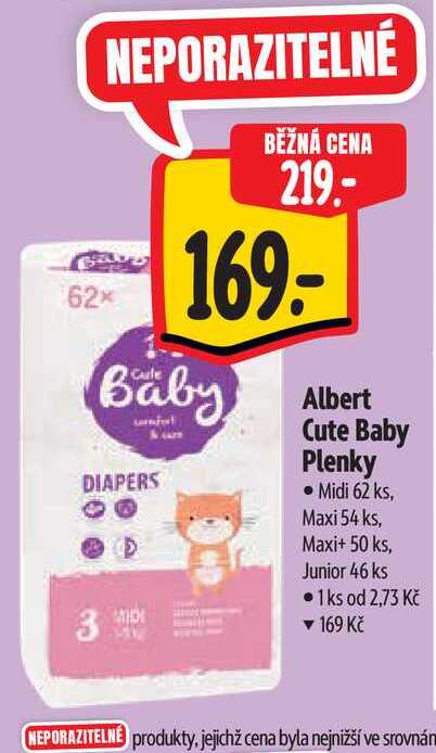   Albert Cute Baby Plenky Midi 62 ks, Maxi 54 ks, Maxi+ 50 ks, Junior 46 ks  
