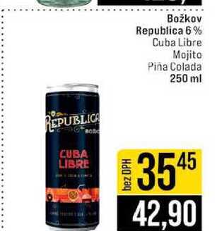 Božkov Republica 6% Cuba Libre Mojito Piña Colada 250 ml 