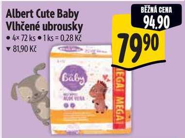 Albert Cute Baby Vlhčené ubrousky, 4x 72 ks 