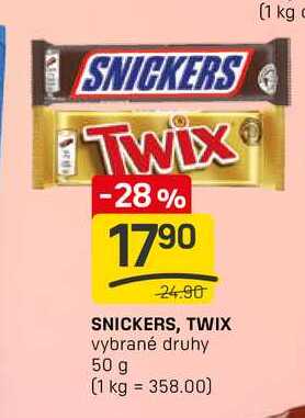 SNICKERS, TWIX vybrané druhy 50 g 