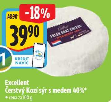 Excellent Čerstvý Kozí sýr s medem 40%, cena za 100 g 
