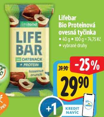 Lifebar Bio Proteinová ovesná tyčinka, 40 g