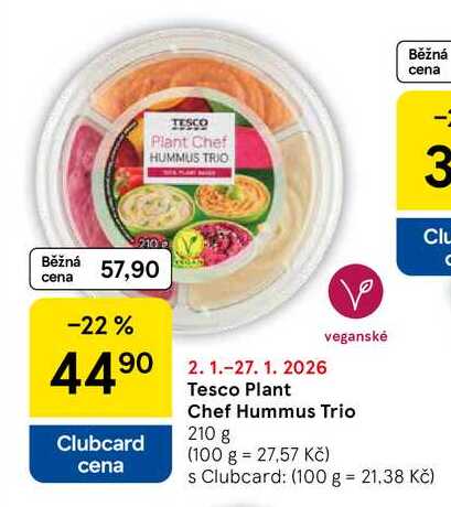 Tesco Plant Chef Hummus Trio, 210 g  