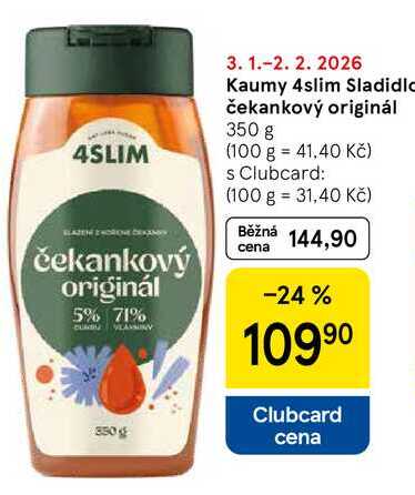 Kaumy 4slim Sladidlo čekankový originál, 350 g  