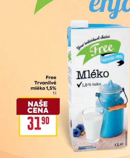 Free Trvanlivé mléko 1,5% 1l