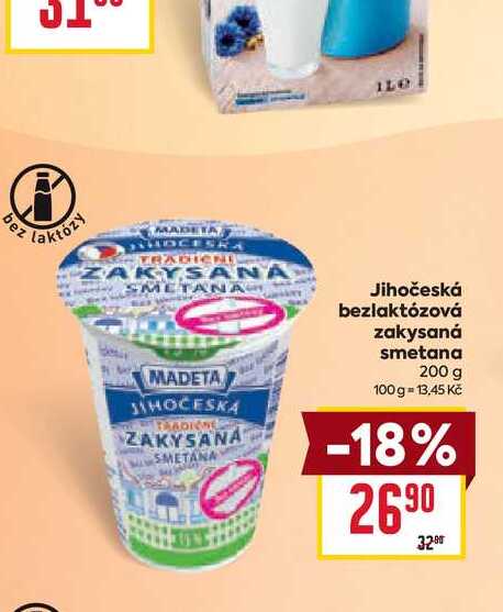 Jihočeská bezlaktózová zakysaná smetana 200 g 