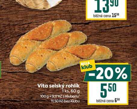 Vita selský rohlík 1 ks, 60 g 