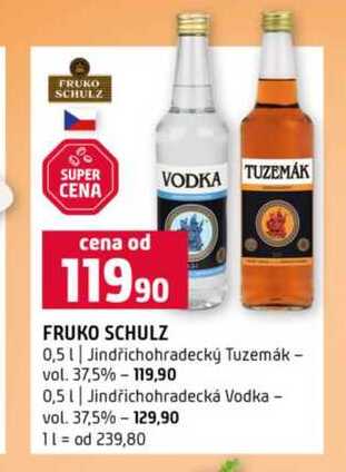 FRUKO SCHULZ 0,5l Jindřichohradecký Tuzemák vol. 37,5% 0,5l Jindřichohradecká Vodka vol. 37,5%