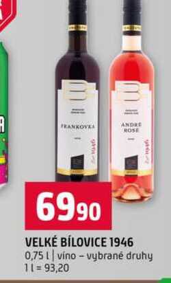 VELKÉ BÍLOVICE 1946 0,75l víno vybrané druhy