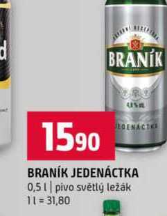 BRANÍK JEDENÁCTKA 0,5l pivo světlý ležák 