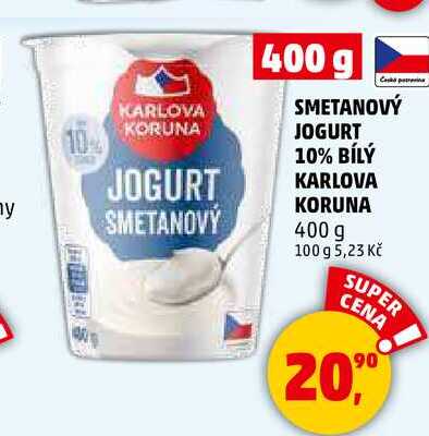 SMETANOVÝ JOGURT 10% BÍLÝ KARLOVA KORUNA, 400 g
