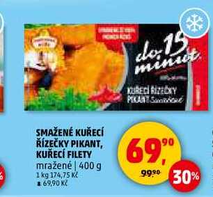 SMAŽENÉ KUŘECÍ ŘÍZEČKY PIKANT, KUŘECÍ FILETY, 400 g