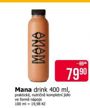 Mana drink 400 ml, praktické, nutričně kompletní jídlo ve formě nápoje 