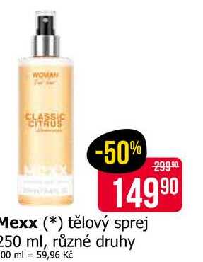 Mexx tělový sprej 250 ml, různé druhy 