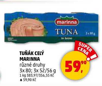 TUŇÁK CELÝ MARINNA, 3x 80 g