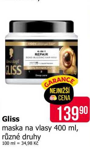 GLISS maska na vlasy 400 ml, různé druhy