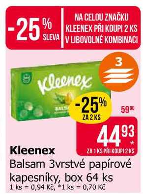 Kleenex Balsam 3vrstvé papírové kapesníky, box 64 ks  