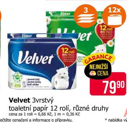 Velvet 3vrstvý toaletní papír 12 rolí, různé druhy