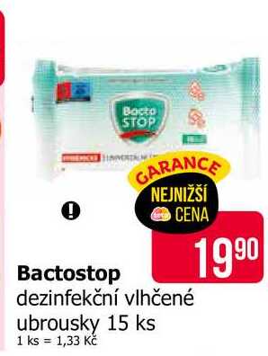 Bactostop dezinfekční vlhčené ubrousky 15 ks 