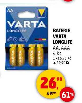 BATERIE VARTA LONGLIFE AA, AAA, 4 ks