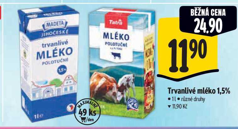   Trvanlivé mléko 1,5% 1 l