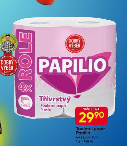 PAPILIO Toaletni papír 3vrstvý, 4 role 