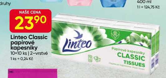 Linteo Classic papírové kapesníky 10×10 ks, 2-vrstvé 