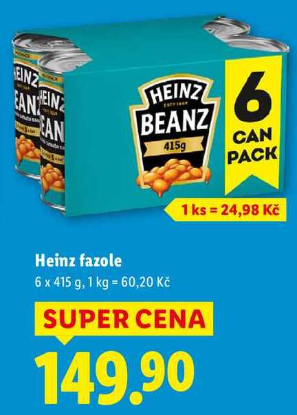 Heinz fazole, 6x 415 g
