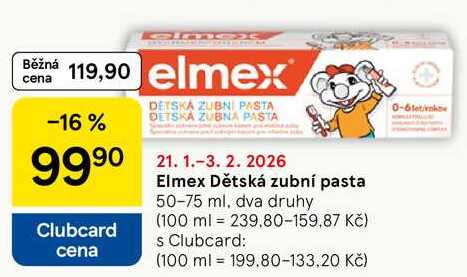 Elmex Dětská zubní pasta, 50-75 ml, dva druhy 