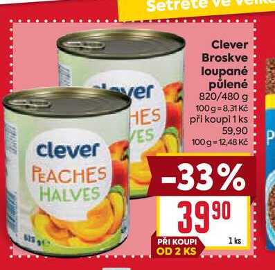 Clever Broskve loupané půlené 820/480 g 