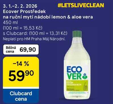 Ecover Prostředek na ruční mytí nádobí lemon & aloe vera, 450 ml 