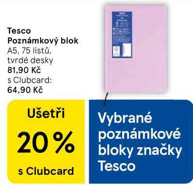 Tesco Poznámkový blok A5, 75 listů, tvrdé desky 