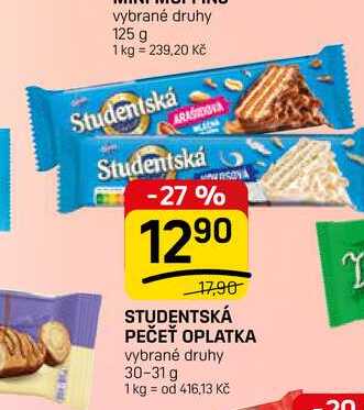 STUDENTSKÁ PEČEŤ OPLATKA vybrané druhy 30-31 g 