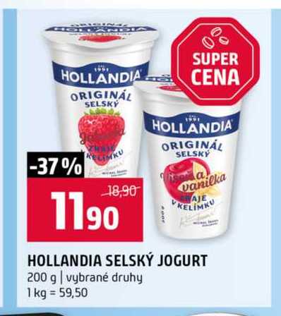 HOLLANDIA SELSKÝ JOGURT 200 g vybrané druhy 