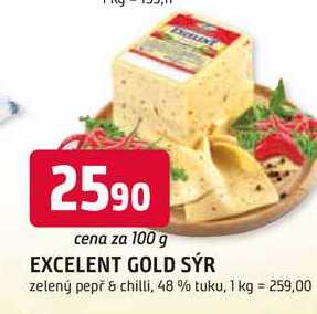 EXCELENT GOLD SÝR zelený pepř & chilli, 48 % tuku, 100g