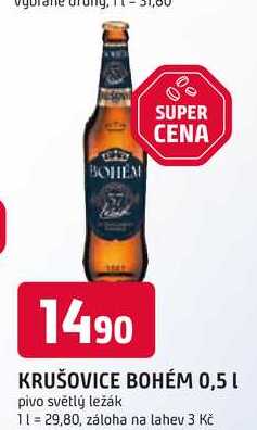 KRUŠOVICE BOHÉM 0,5 L pivo světlý ležák 