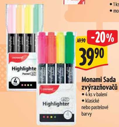 Monami Sada zvýrazňovačů, 4 ks 