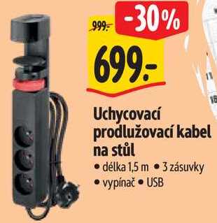 Uchycovací prodlužovací kabel na stůl 