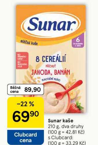 Sunar kaše, 210 g. dva druhy