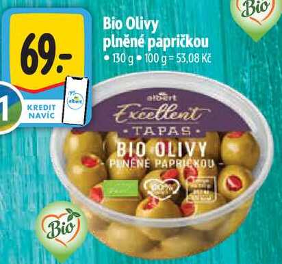 Bio Olivy plněné papričkou, 130 g